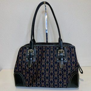 FOSSIL Satchel Bag Purse ZB 4053 BLACK with Brown Print Shoulder Bag